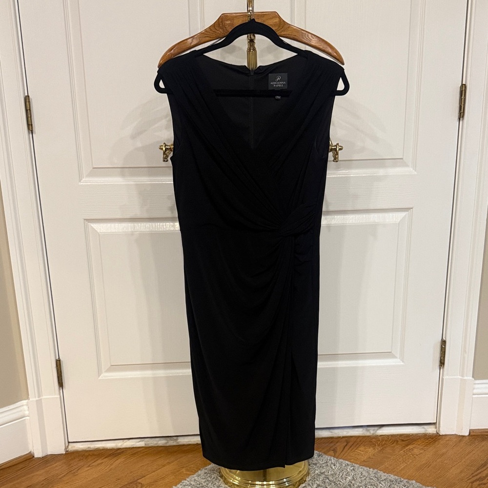 Adrianna Papell Black Sheath Midi Dress Cowl Neck Sleeveless